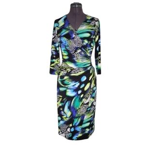 SZ10 Frank Lyman Design Vibrant Blue and Green Long Sleeve Dress